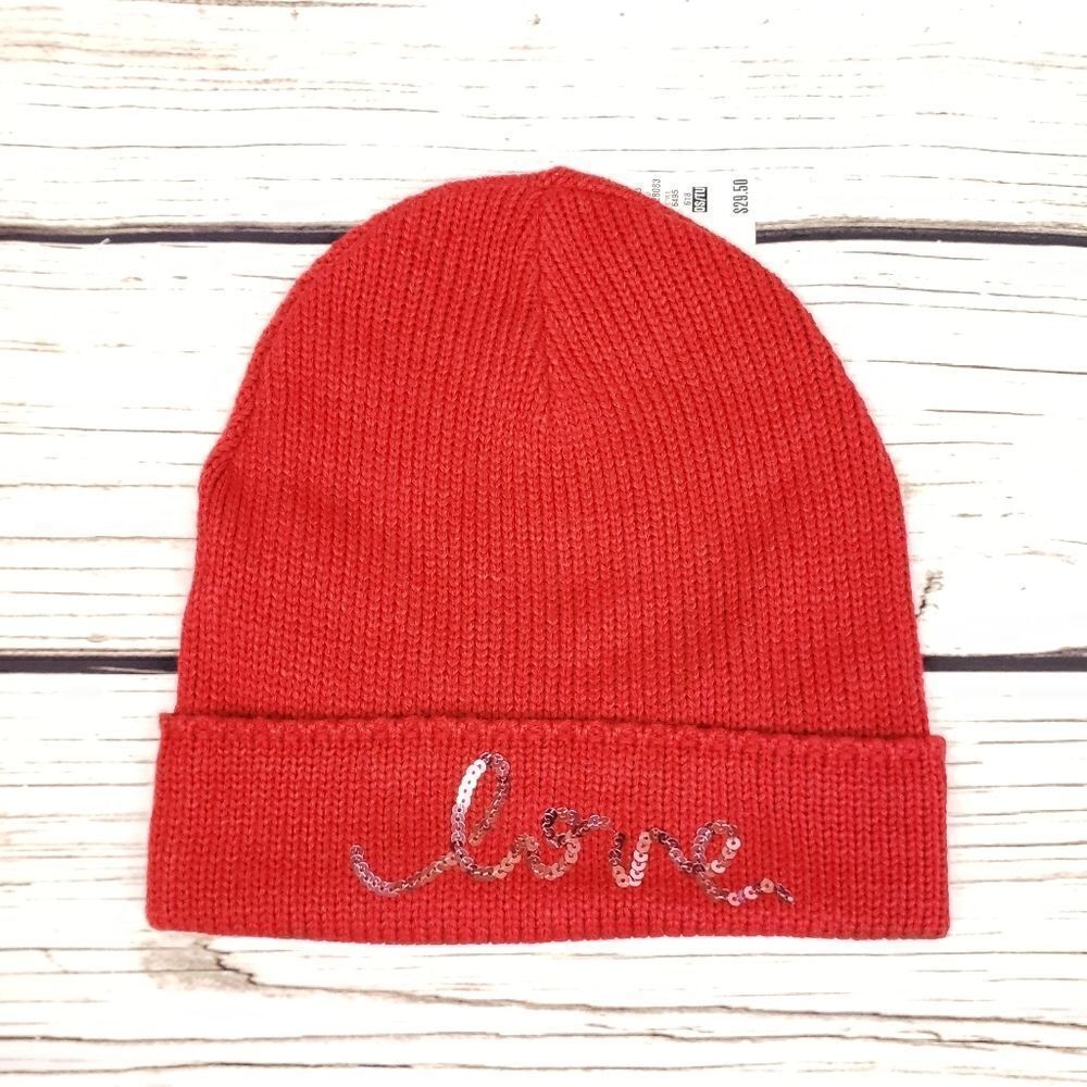 Aeropostale red knit beanie hat "love" sequined